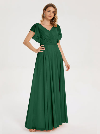 Kate V-neck Pleats Chiffon Bridesmaid Dress with Ruffles