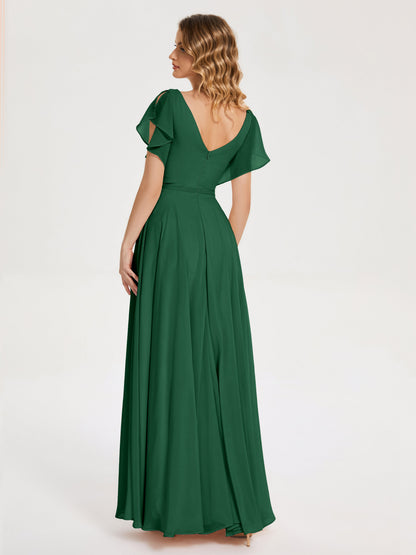 Kate V-neck Pleats Chiffon Bridesmaid Dress with Ruffles