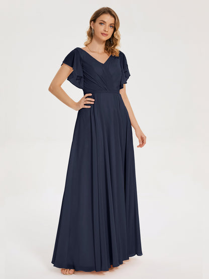 Kate V-neck Pleats Chiffon Bridesmaid Dress with Ruffles