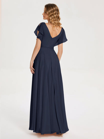 Kate V-neck Pleats Chiffon Bridesmaid Dress with Ruffles
