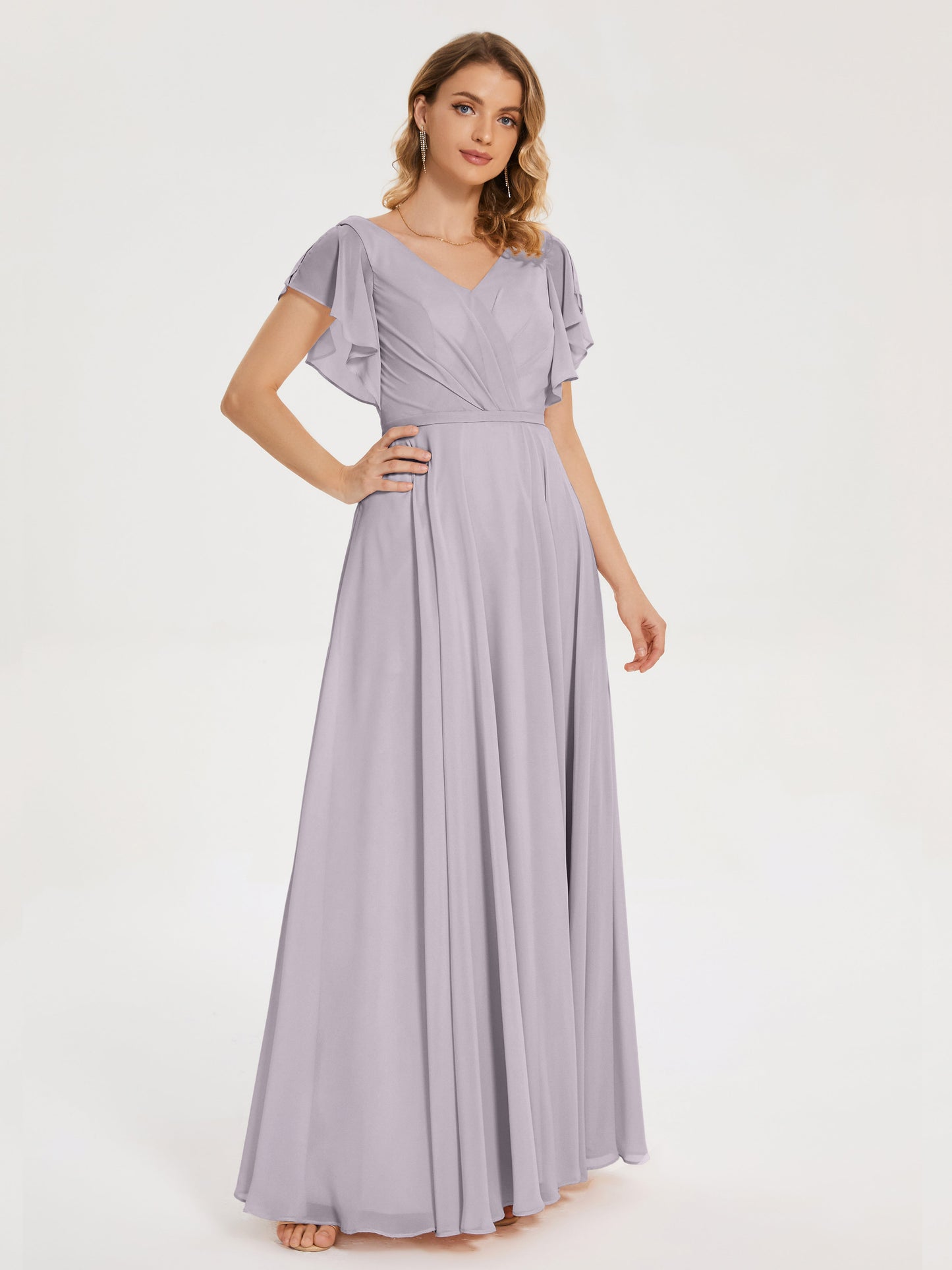 Kate V-neck Pleats Chiffon Bridesmaid Dress with Ruffles