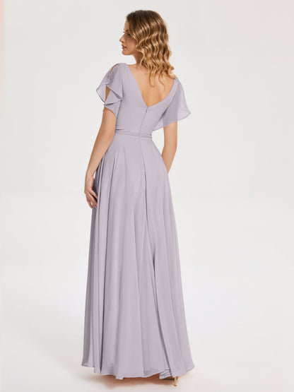 Kate V-neck Pleats Chiffon Bridesmaid Dress with Ruffles