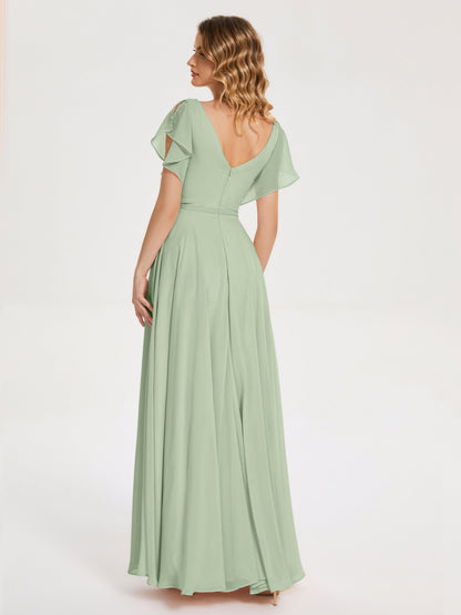 Kate V-neck Pleats Chiffon Bridesmaid Dress with Ruffles