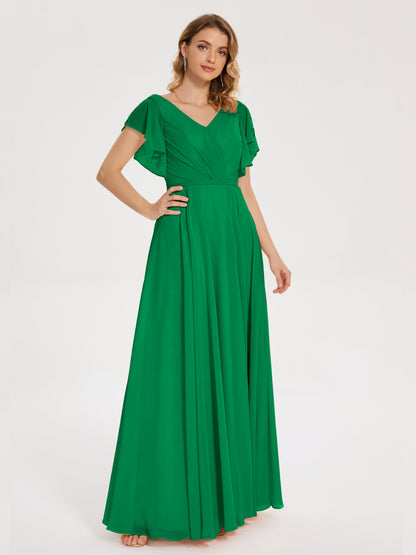 Kate V-neck Pleats Chiffon Bridesmaid Dress with Ruffles
