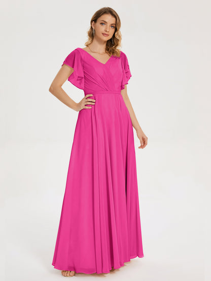 Kate V-neck Pleats Chiffon Bridesmaid Dress with Ruffles