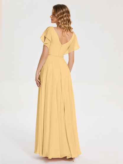 Kate V-neck Pleats Chiffon Bridesmaid Dress with Ruffles
