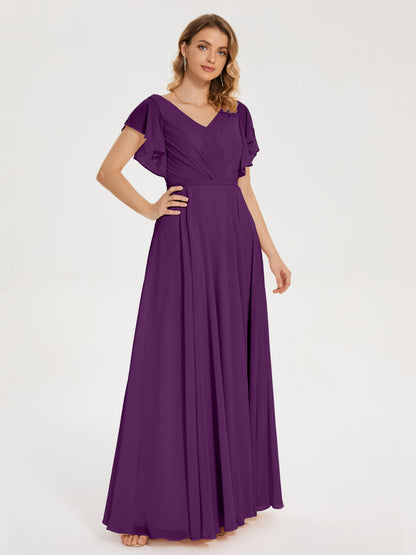Kate V-neck Pleats Chiffon Bridesmaid Dress with Ruffles