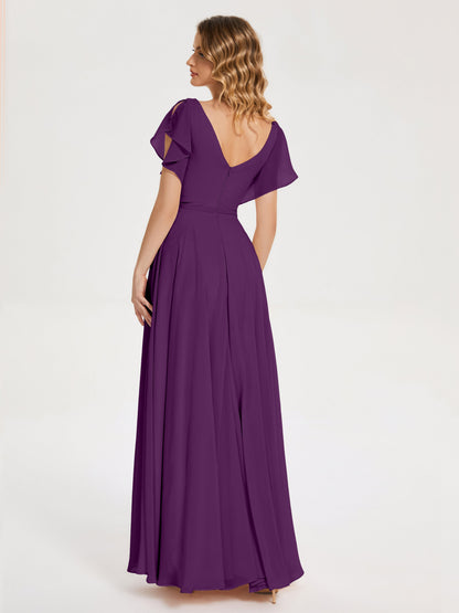 Kate V-neck Pleats Chiffon Bridesmaid Dress with Ruffles