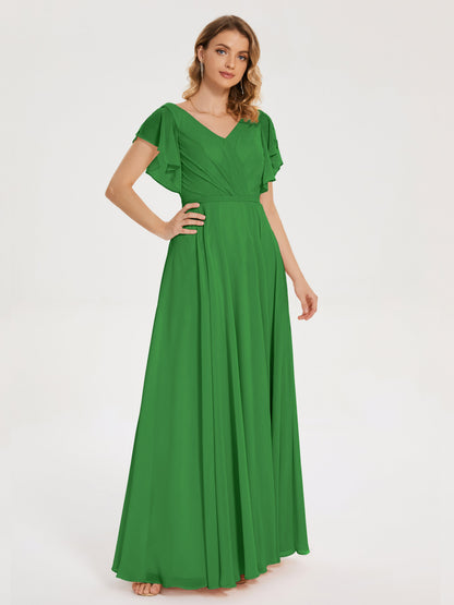 Kate V-neck Pleats Chiffon Bridesmaid Dress with Ruffles