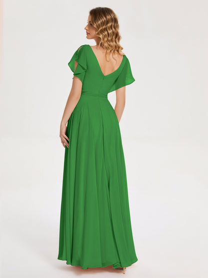 Kate V-neck Pleats Chiffon Bridesmaid Dress with Ruffles