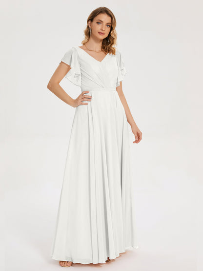Kate V-neck Pleats Chiffon Bridesmaid Dress with Ruffles