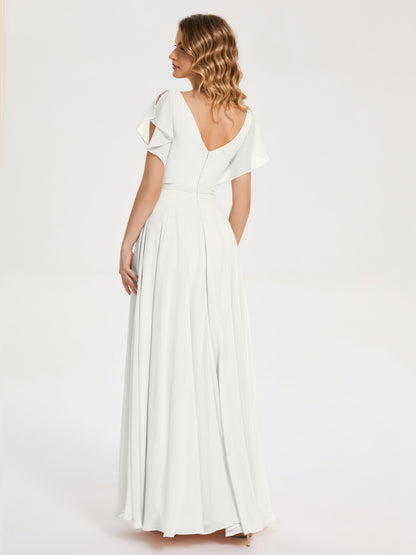 Kate V-neck Pleats Chiffon Bridesmaid Dress with Ruffles