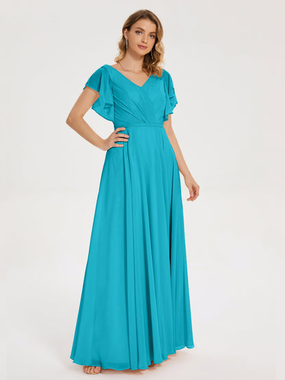 Kate V-neck Pleats Chiffon Bridesmaid Dress with Ruffles