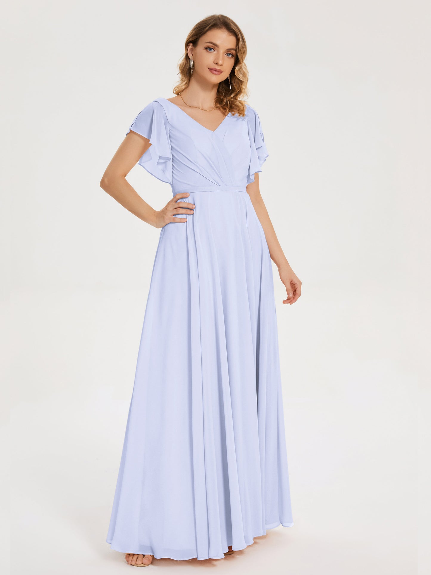 Kate V-neck Pleats Chiffon Bridesmaid Dress with Ruffles