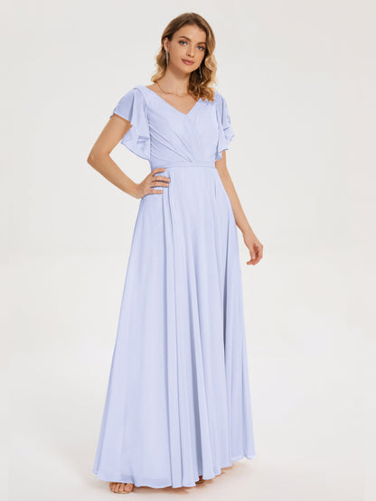 Kate V-neck Pleats Chiffon Bridesmaid Dress with Ruffles