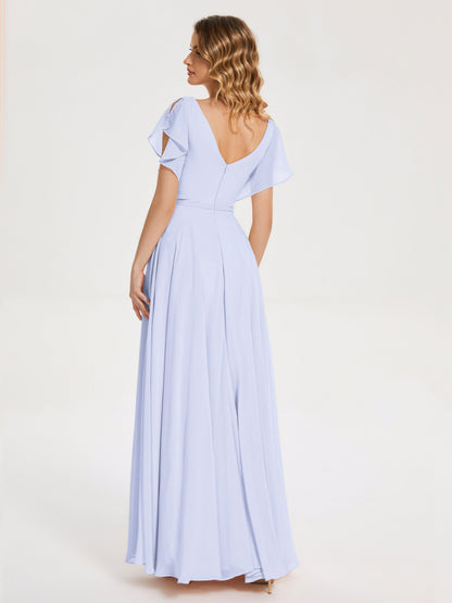 Kate V-neck Pleats Chiffon Bridesmaid Dress with Ruffles