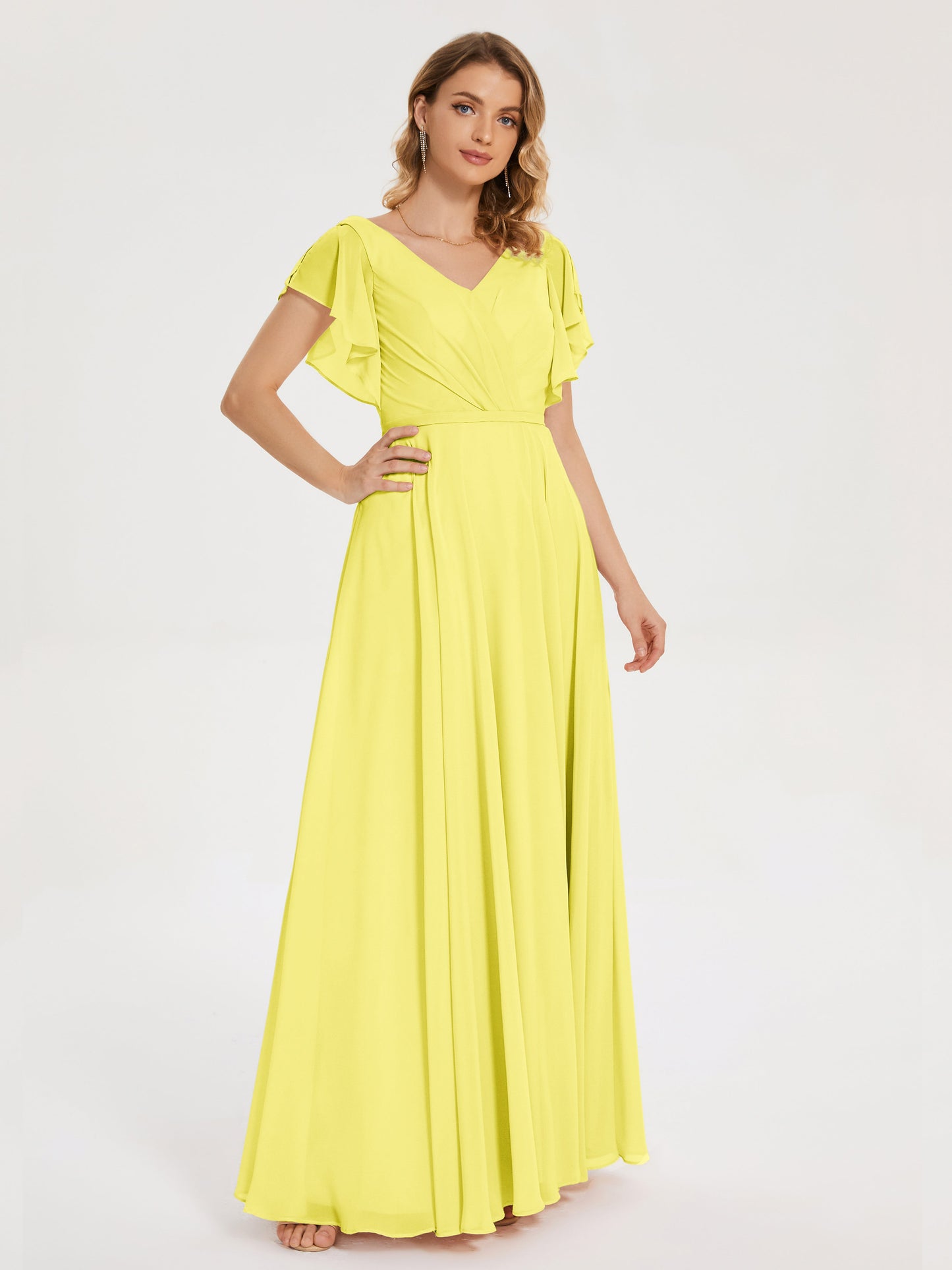 Kate V-neck Pleats Chiffon Bridesmaid Dress with Ruffles