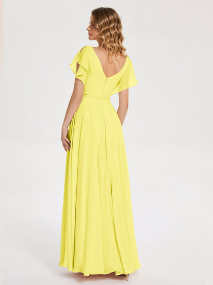 Kate V-neck Pleats Chiffon Bridesmaid Dress with Ruffles