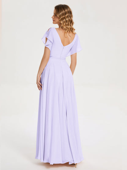 Kate V-neck Pleats Chiffon Bridesmaid Dress with Ruffles