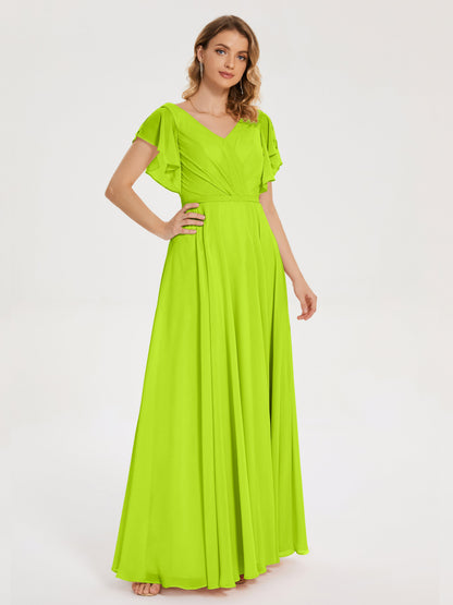 Kate V-neck Pleats Chiffon Bridesmaid Dress with Ruffles