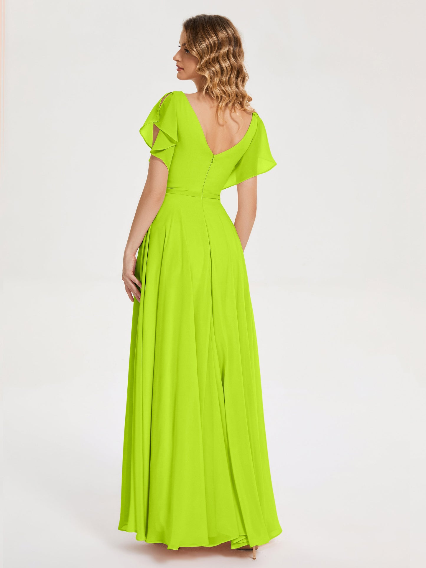 Kate V-neck Pleats Chiffon Bridesmaid Dress with Ruffles
