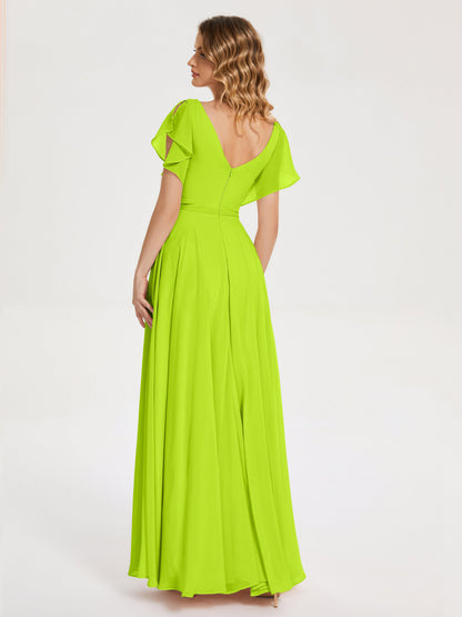 Kate V-neck Pleats Chiffon Bridesmaid Dress with Ruffles
