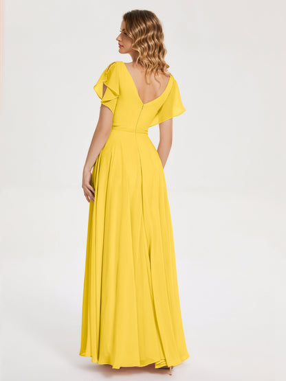 Kate V-neck Pleats Chiffon Bridesmaid Dress with Ruffles
