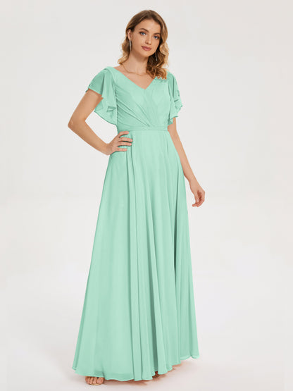 Kate V-neck Pleats Chiffon Bridesmaid Dress with Ruffles