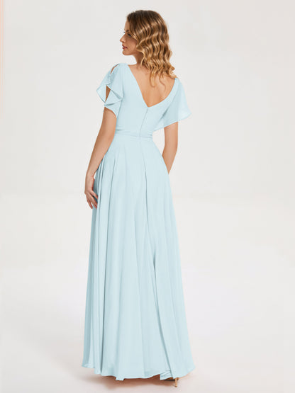 Kate V-neck Pleats Chiffon Bridesmaid Dress with Ruffles
