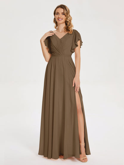 Kate V-neck Pleats Chiffon Bridesmaid Dress with Ruffles