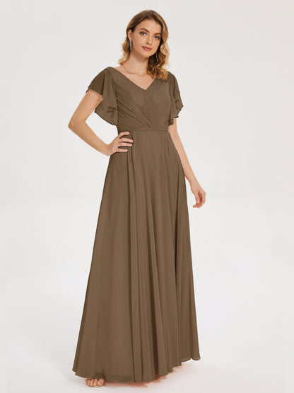 Kate V-neck Pleats Chiffon Bridesmaid Dress with Ruffles