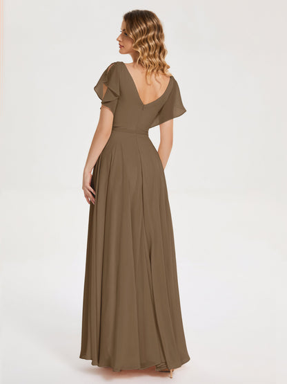 Kate V-neck Pleats Chiffon Bridesmaid Dress with Ruffles