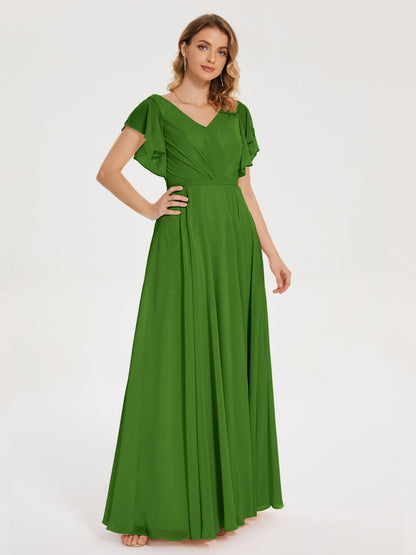 Kate V-neck Pleats Chiffon Bridesmaid Dress with Ruffles