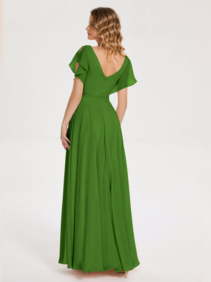 Kate V-neck Pleats Chiffon Bridesmaid Dress with Ruffles