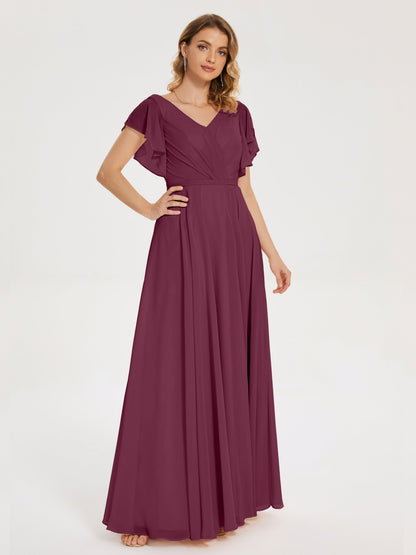 Kate V-neck Pleats Chiffon Bridesmaid Dress with Ruffles