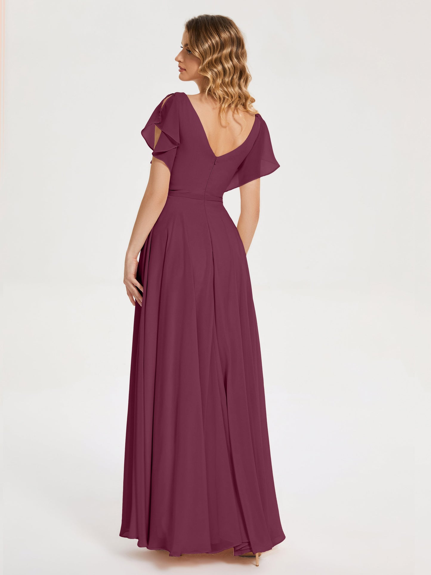 Kate V-neck Pleats Chiffon Bridesmaid Dress with Ruffles