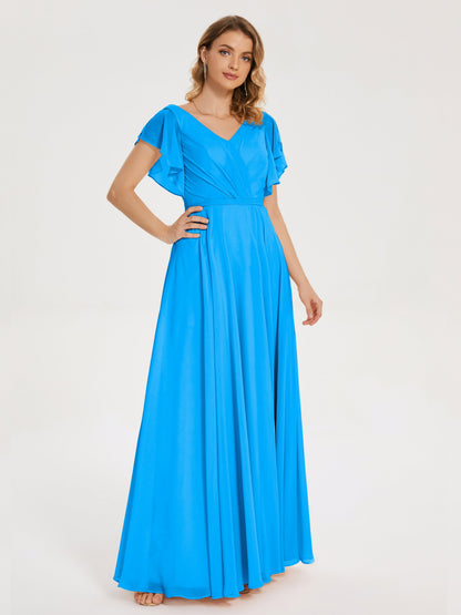 Kate V-neck Pleats Chiffon Bridesmaid Dress with Ruffles