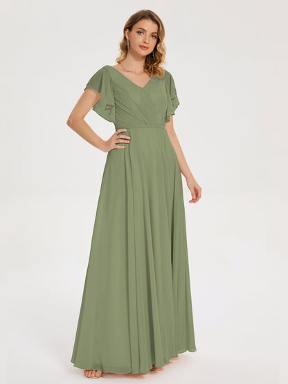 Kate V-neck Pleats Chiffon Bridesmaid Dress with Ruffles