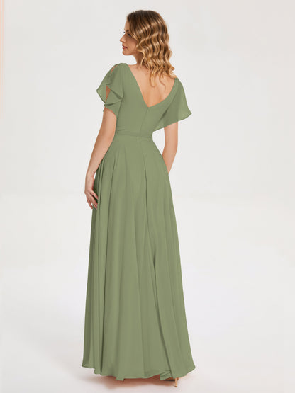 Kate V-neck Pleats Chiffon Bridesmaid Dress with Ruffles