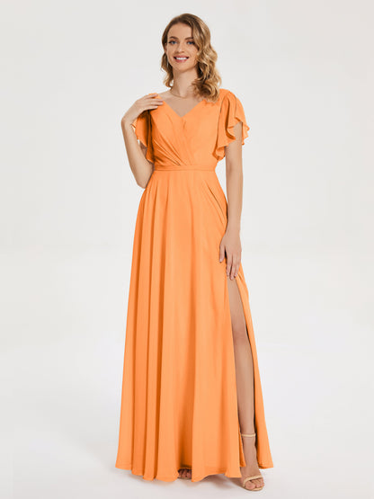 Kate V-neck Pleats Chiffon Bridesmaid Dress with Ruffles