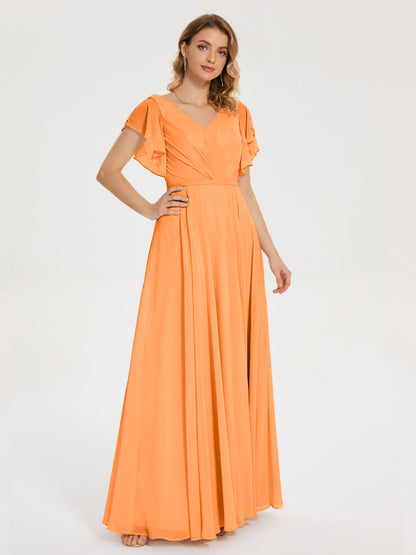 Kate V-neck Pleats Chiffon Bridesmaid Dress with Ruffles