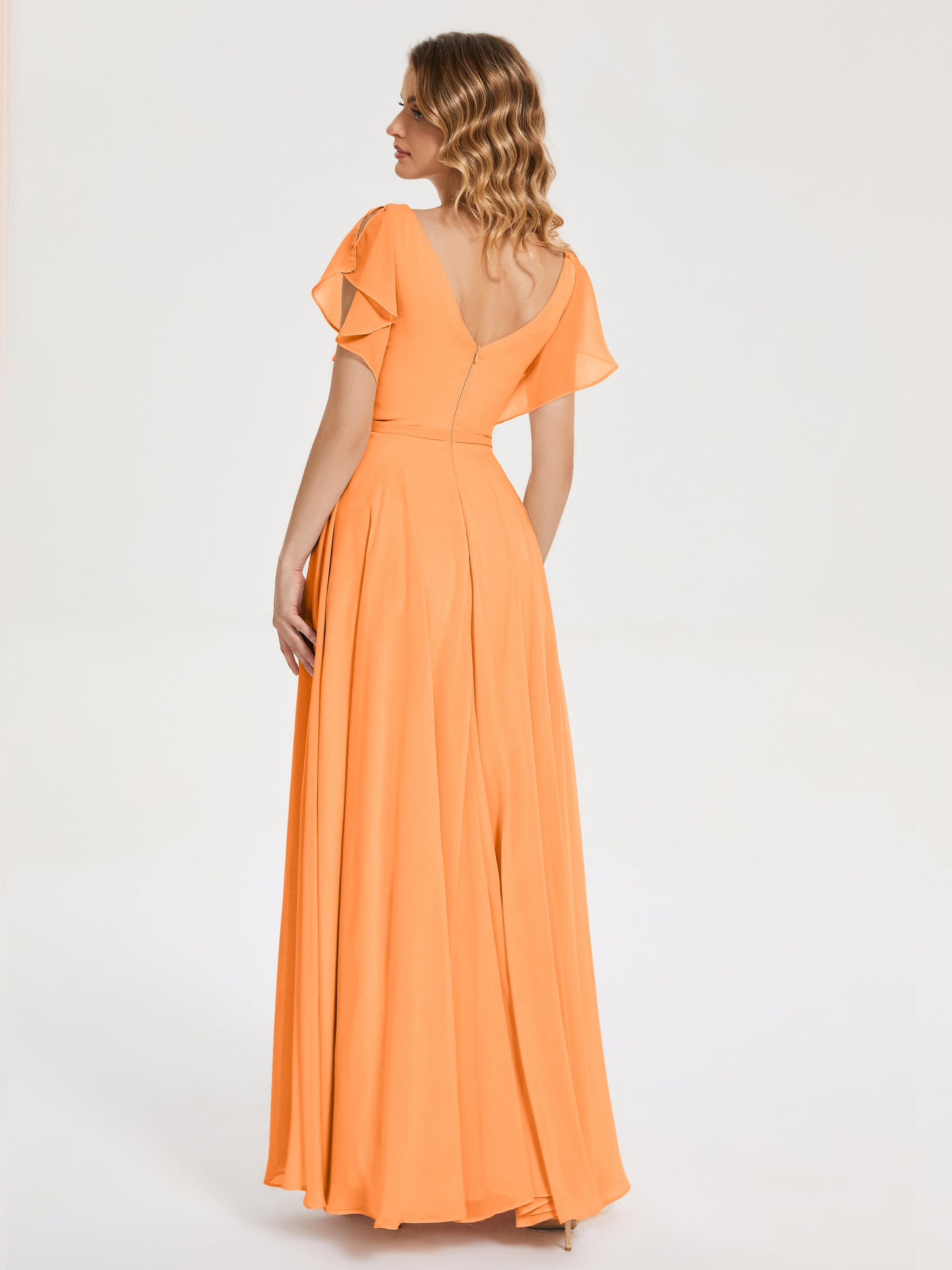 Kate V-neck Pleats Chiffon Bridesmaid Dress with Ruffles