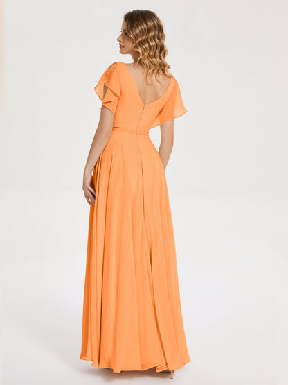 Kate V-neck Pleats Chiffon Bridesmaid Dress with Ruffles