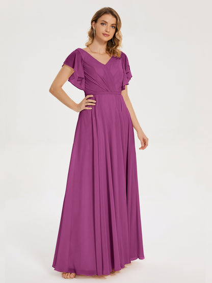 Kate V-neck Pleats Chiffon Bridesmaid Dress with Ruffles