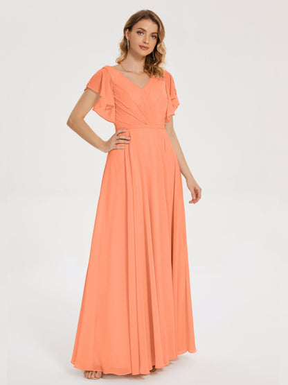 Kate V-neck Pleats Chiffon Bridesmaid Dress with Ruffles