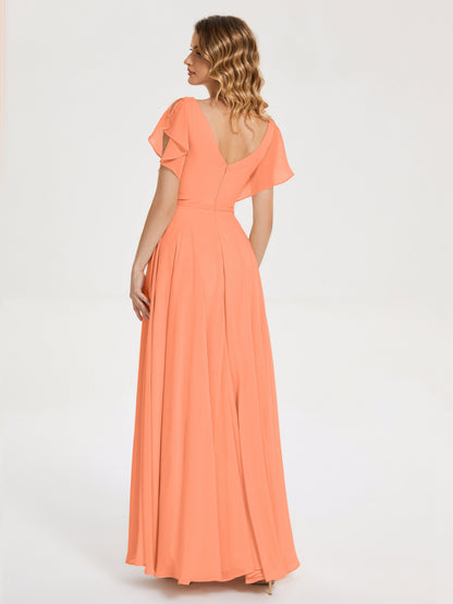 Kate V-neck Pleats Chiffon Bridesmaid Dress with Ruffles