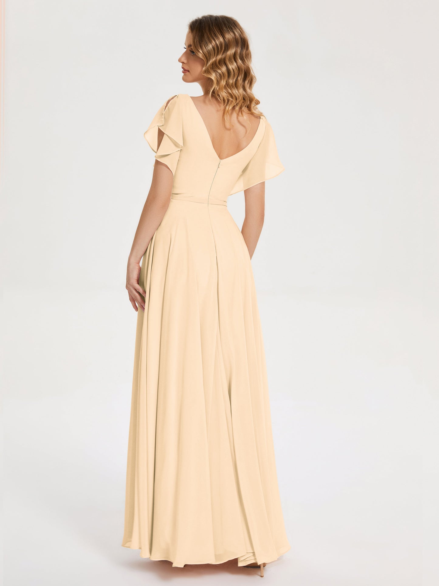 Kate V-neck Pleats Chiffon Bridesmaid Dress with Ruffles