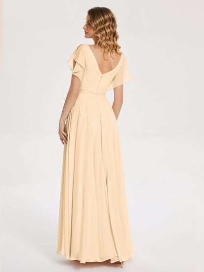 Kate V-neck Pleats Chiffon Bridesmaid Dress with Ruffles