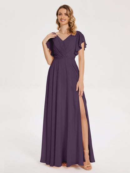 Kate V-neck Pleats Chiffon Bridesmaid Dress with Ruffles