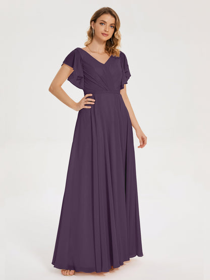Kate V-neck Pleats Chiffon Bridesmaid Dress with Ruffles